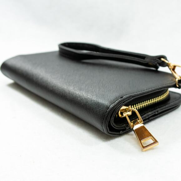 Women's Black Clutch MADISON WEST Wristlet Wallet Detachable Strap - Picture 6 of 6